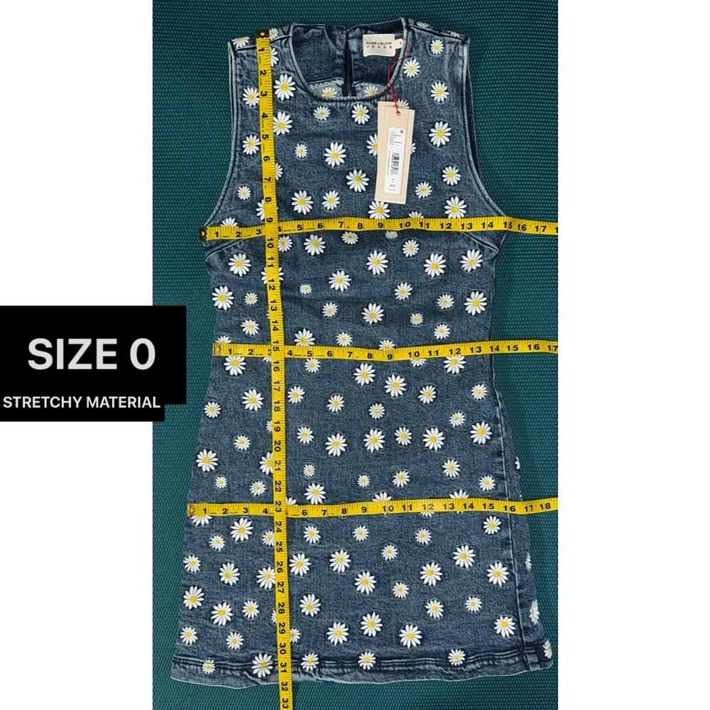 Alice + Olivia Wynell Floral Daisy Embroidered Mini Denim Dress